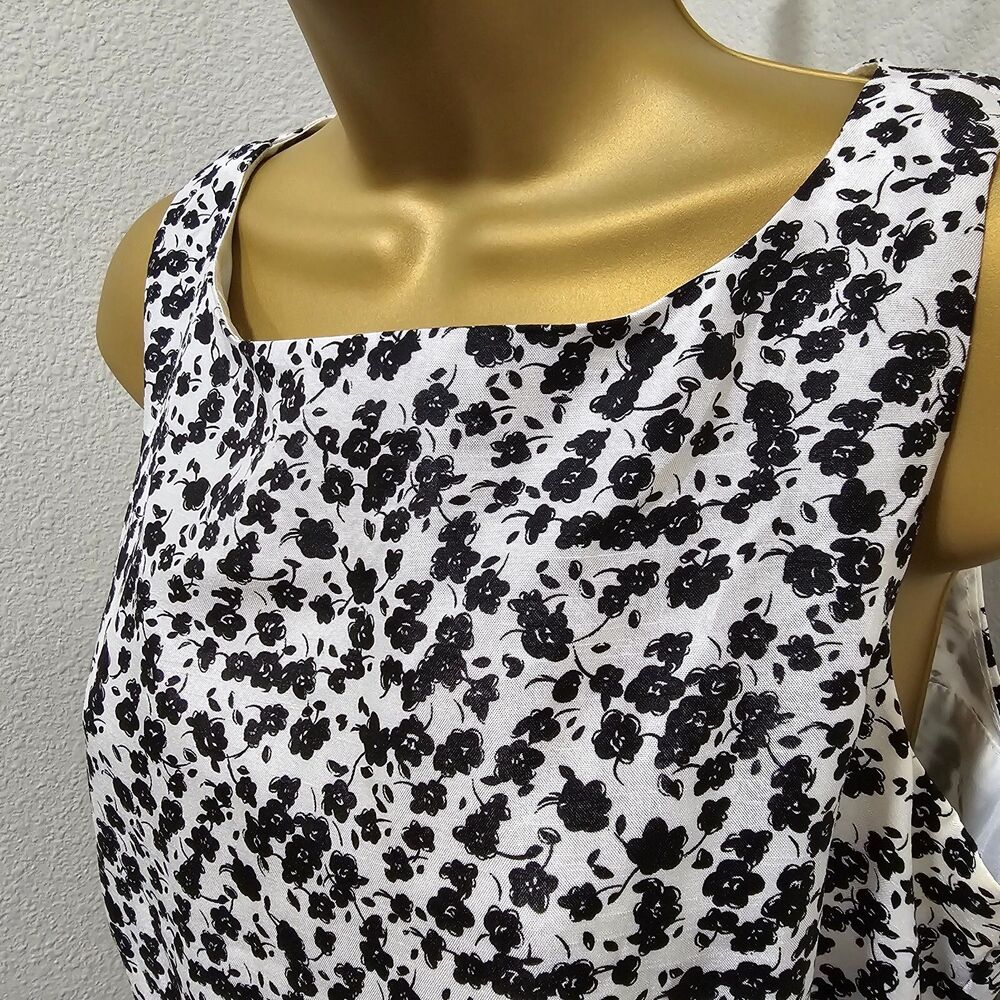 Floral Sleeveless Dress 6 Trad Wife Fit Flare Black White Lace Cottage Mad Men